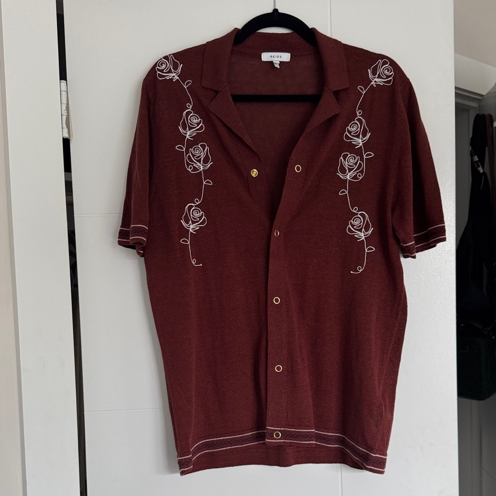 Reiss Burgundy Rose Embroidered Shirt